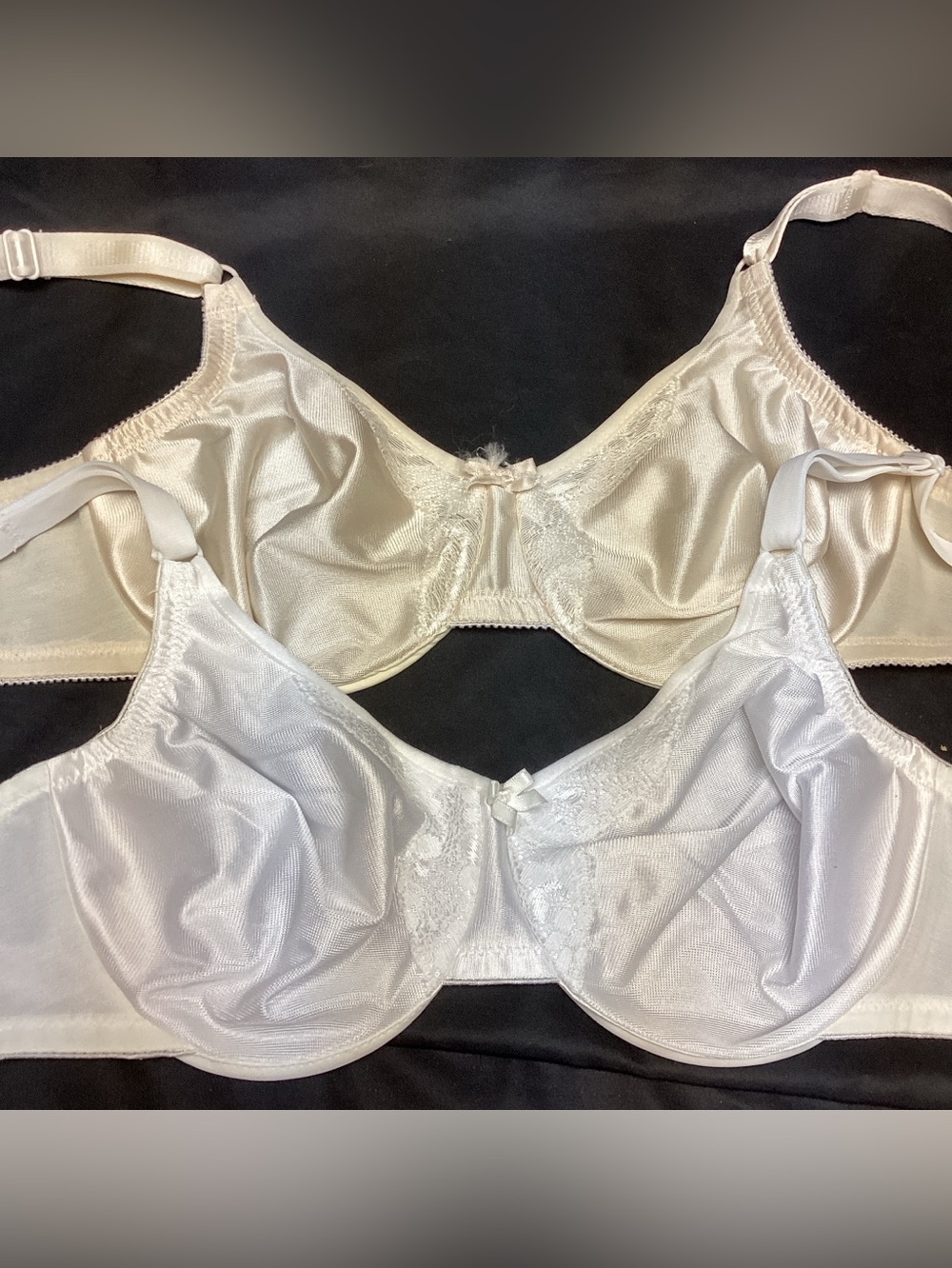 70s Vintage Sears Bra 34C Lot of 2 White Ivory Satin Cup Excellent